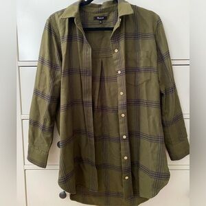 Madewell Green + Black Plaid Flannel Jacket/ Pull over Small Button Down Sweater
